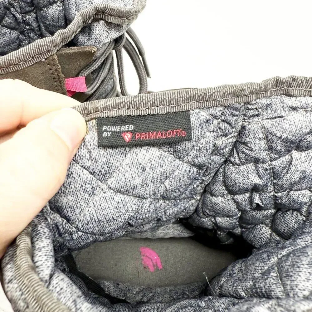 The North Face Gray/Pink Insulated Snow Boots Women's 7 Lace Up Quilted Accents